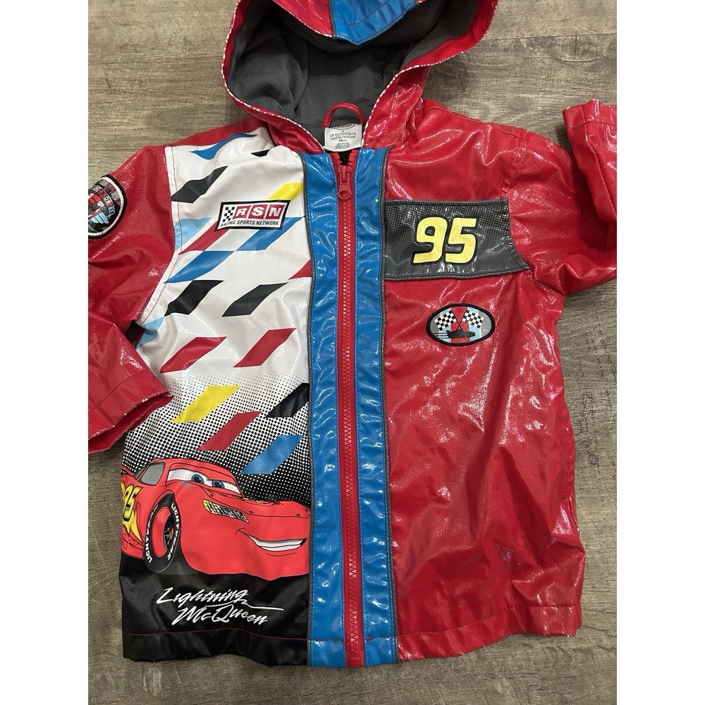 Disney Cars Lightning McQueen Jacket Boys Toddler 3 3T HoodedRaincoat 95 Pixar - Picture 2 of 7